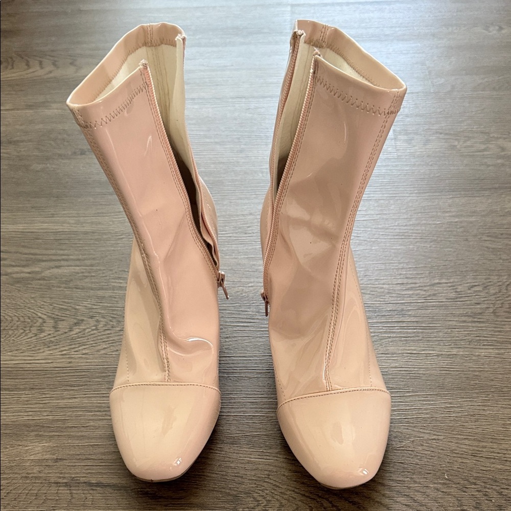 Fashion Nova Nude Pink Patent Leather Boots
